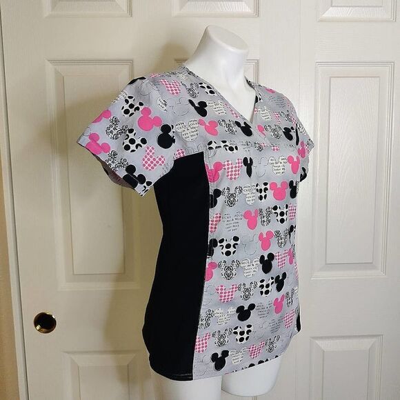 Disney Mickey V-neck knit panel medical scrubs shirts S - Picture 6 of 10